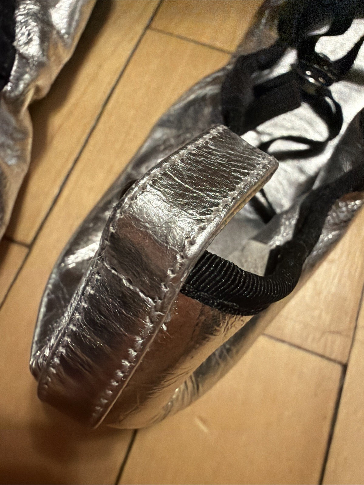 TORY BURCH Soft Scrunch Leather Ballet Flat In Silver Uk 5.5 New