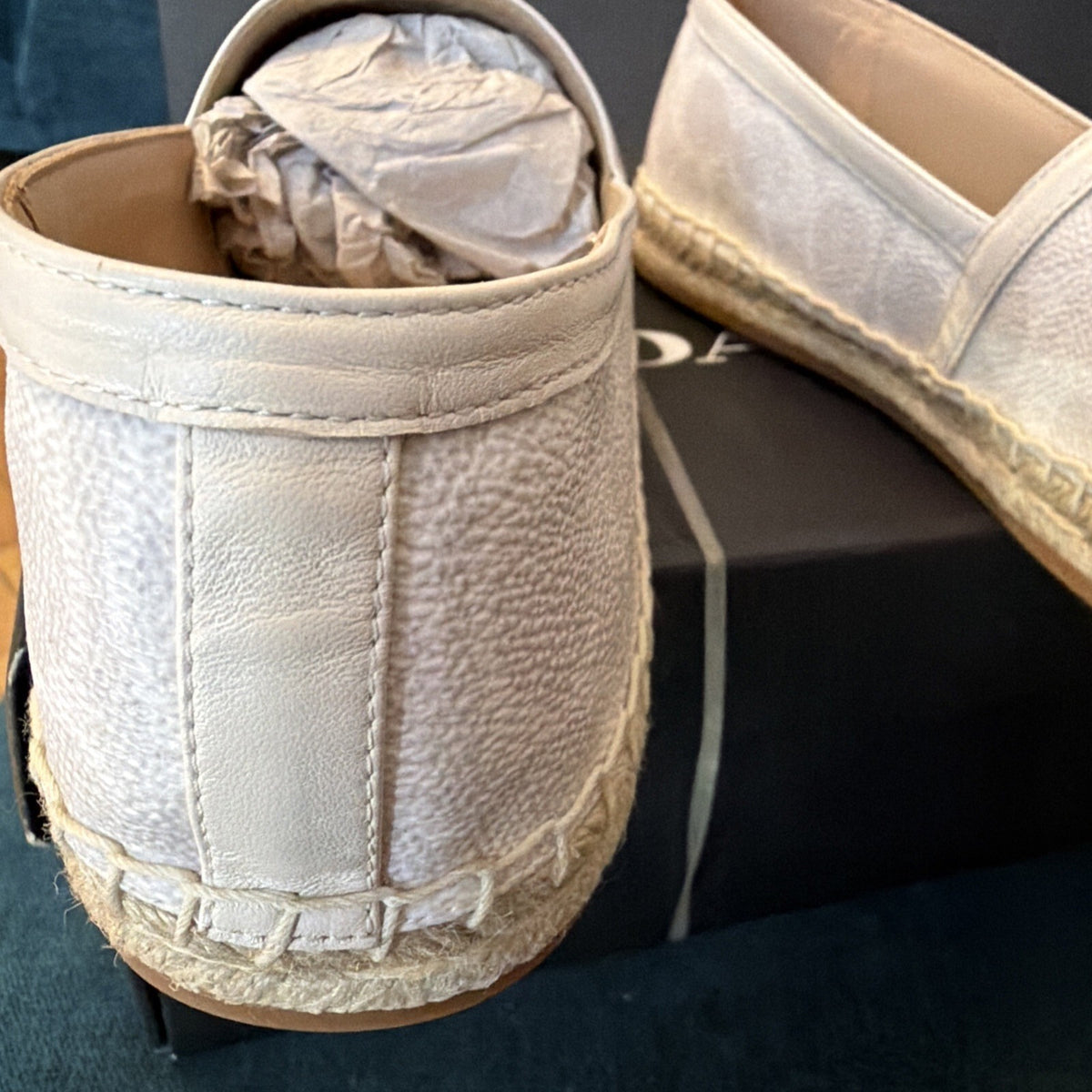 Coach Chalk Collins Coated Canvas Espadrille Flats Uk 6 BNIB White Beige