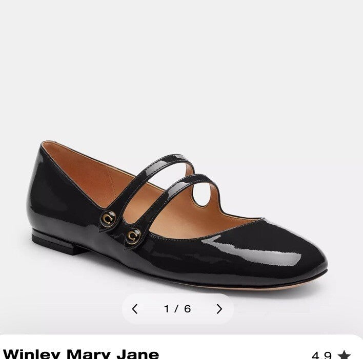 Coach Winley Mary Jane Black Patent Leather Ballet US Size 7 Uk 5 Eu 37.5 New