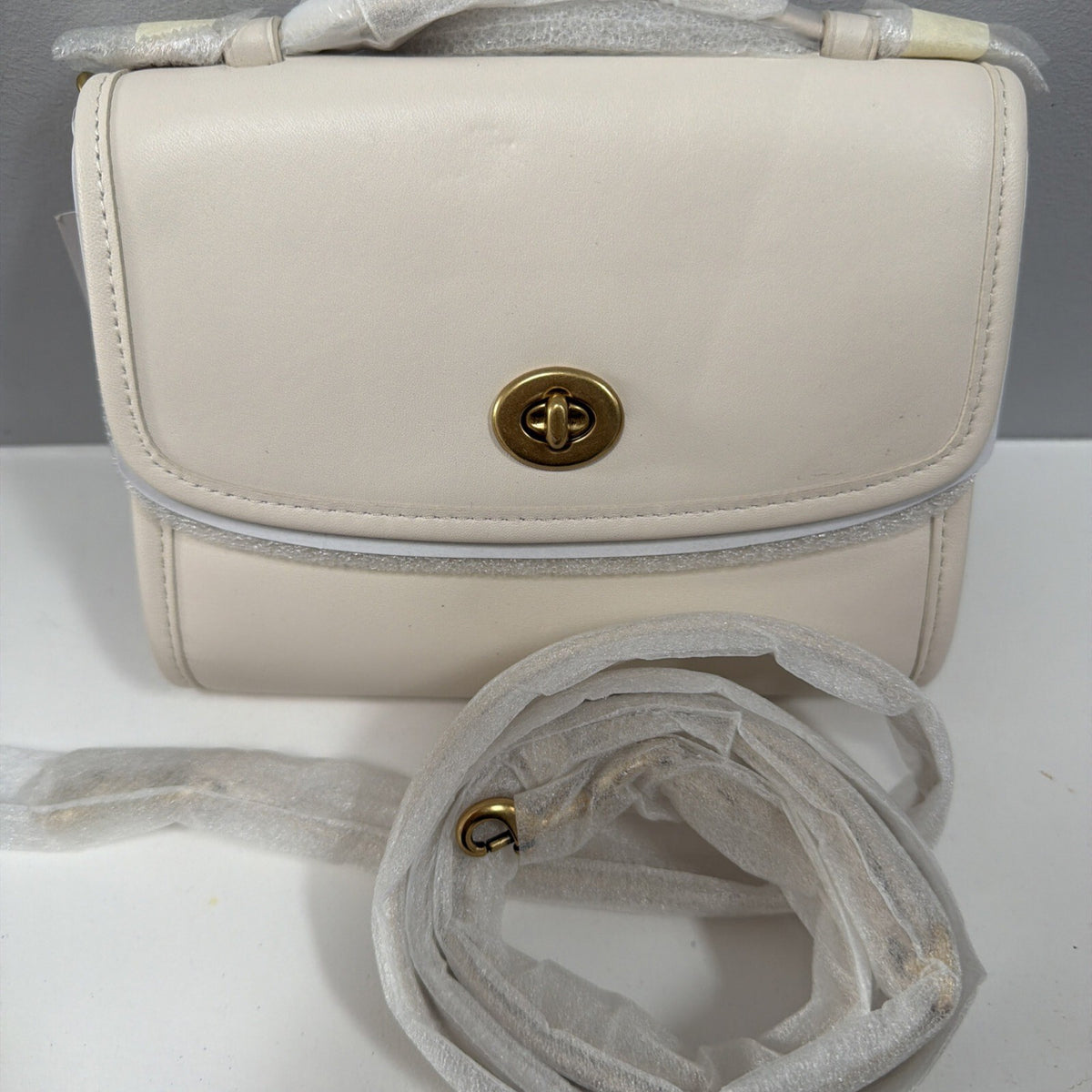 Coach Kip Turnlock Crossbody Bag C3486 Chalk Ivory Leather Brass Top Handle BNWT