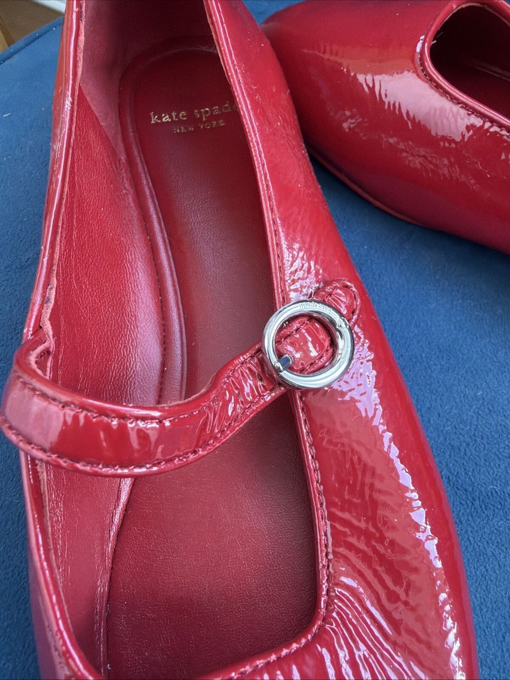 Kate Spade Patent Leather Halo Mary Jane Ballet Flats Red Uk 4 New