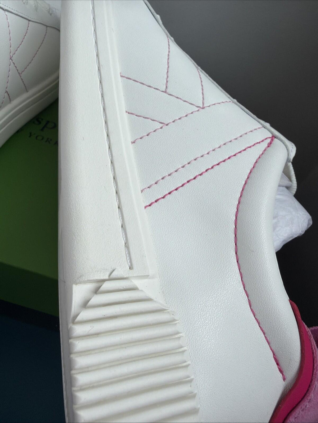 Kate Spade Signature Action Nappa Calf Leather White Pink Uk 6.5 Trainers BNIB
