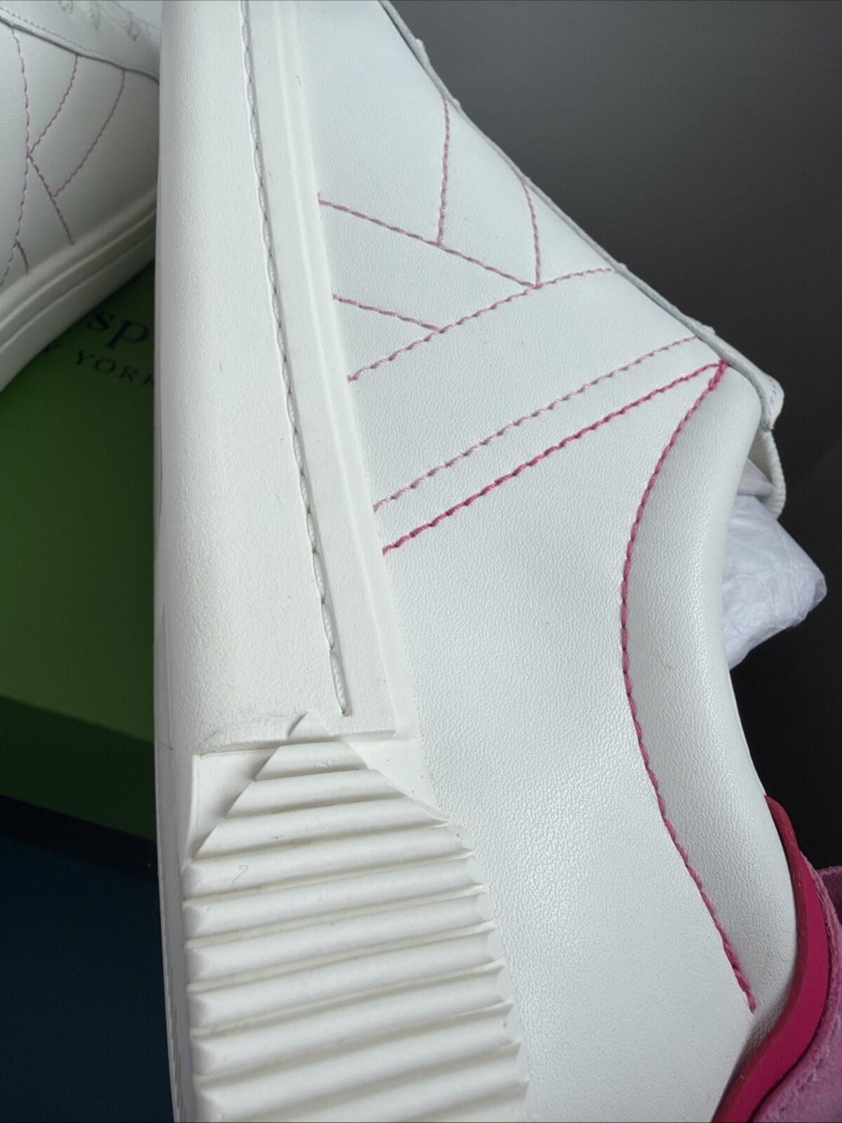 Kate Spade Signature Action Nappa Calf Leather White Pink Uk 6.5 Trainers BNIB