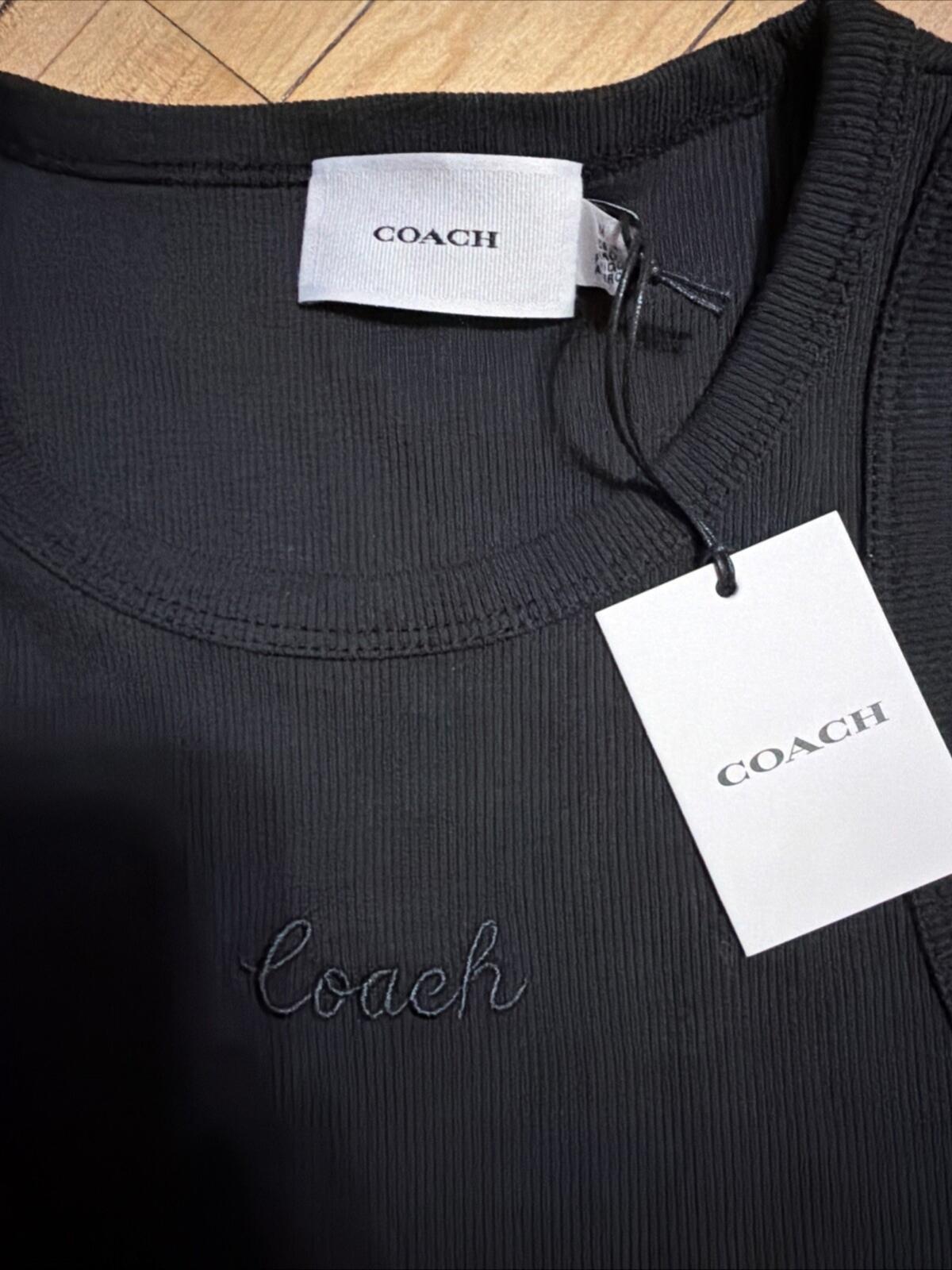 Coach Tank Top Black Ribbed Embroidered Script Logo Sleeveless Medium BNWT