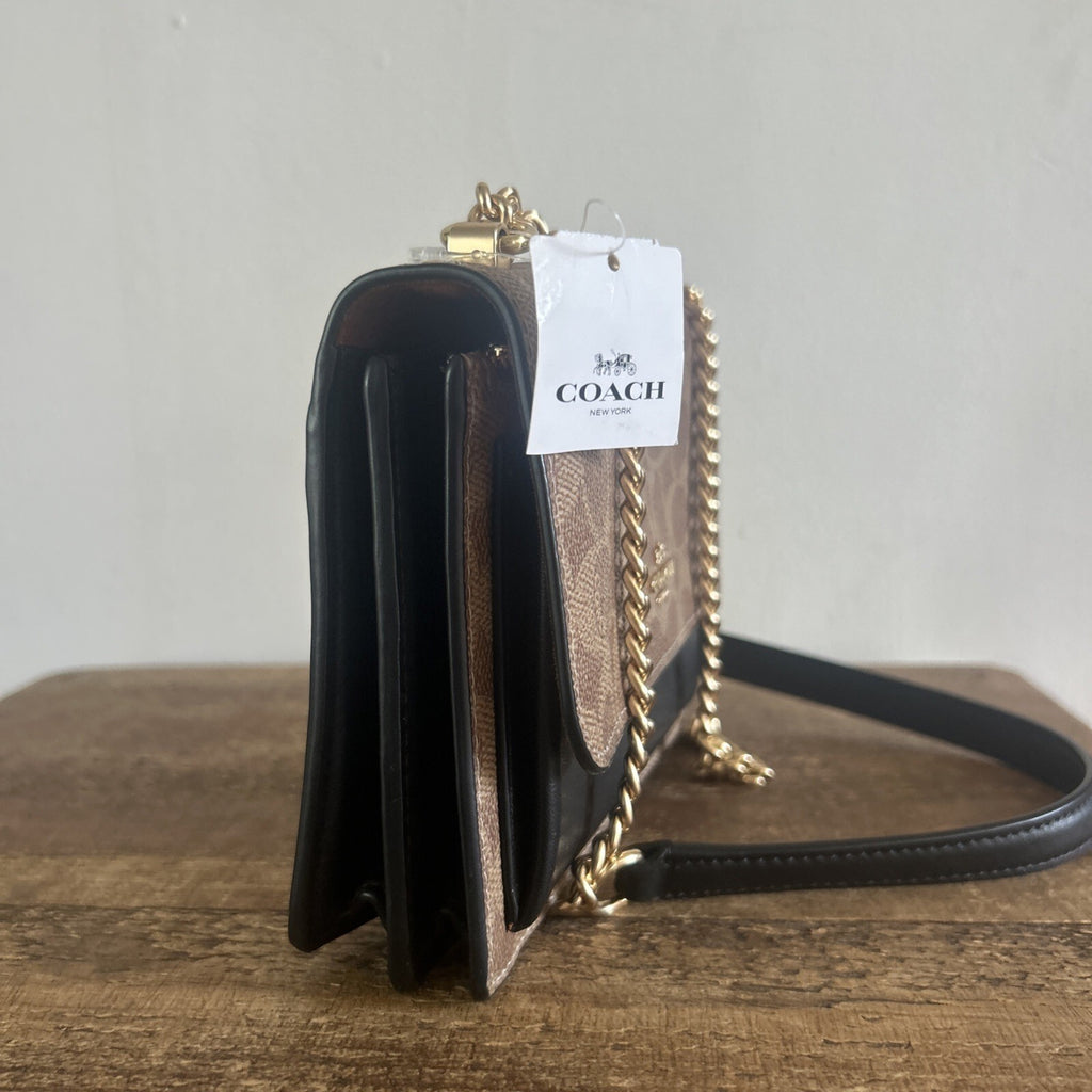 415 Coach Mini Klare Crossbody Bag In Signature Canvas Tan/ Black BNWT