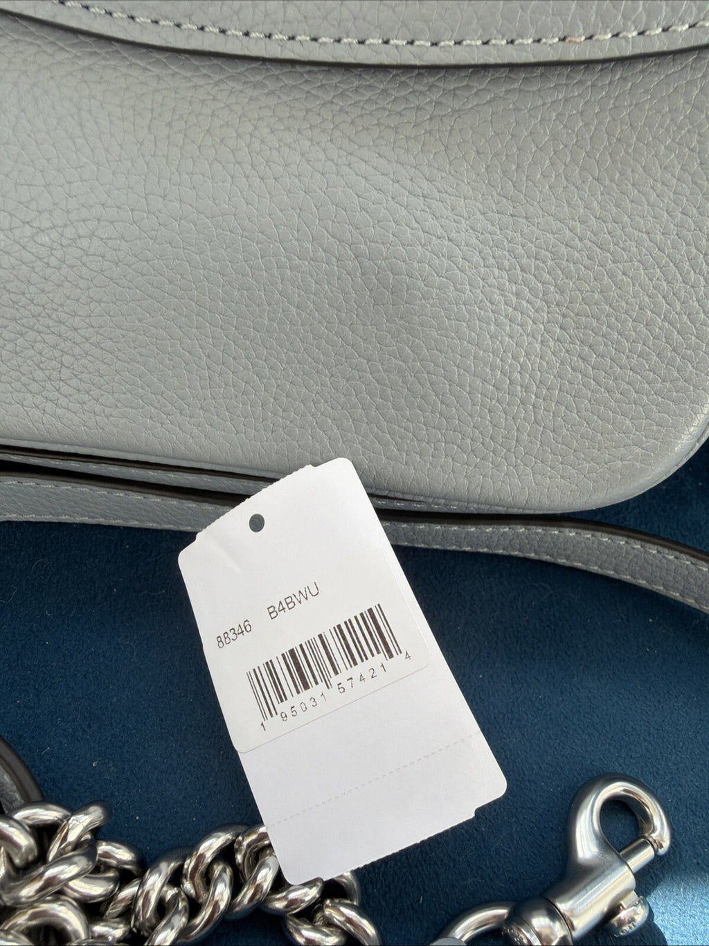 Coach Cassie 19 Pebbled Leather Shoulder Bag Grey Blue Silver 3 Straps BNWT