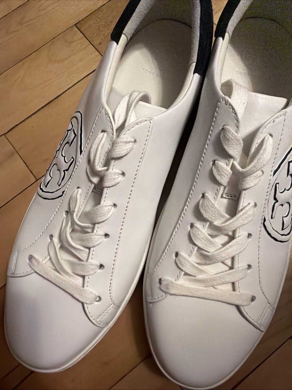 TORY BURCH Howell Court Sneakers White Leather Navy Suede / Logo Size UK 8.5 BN