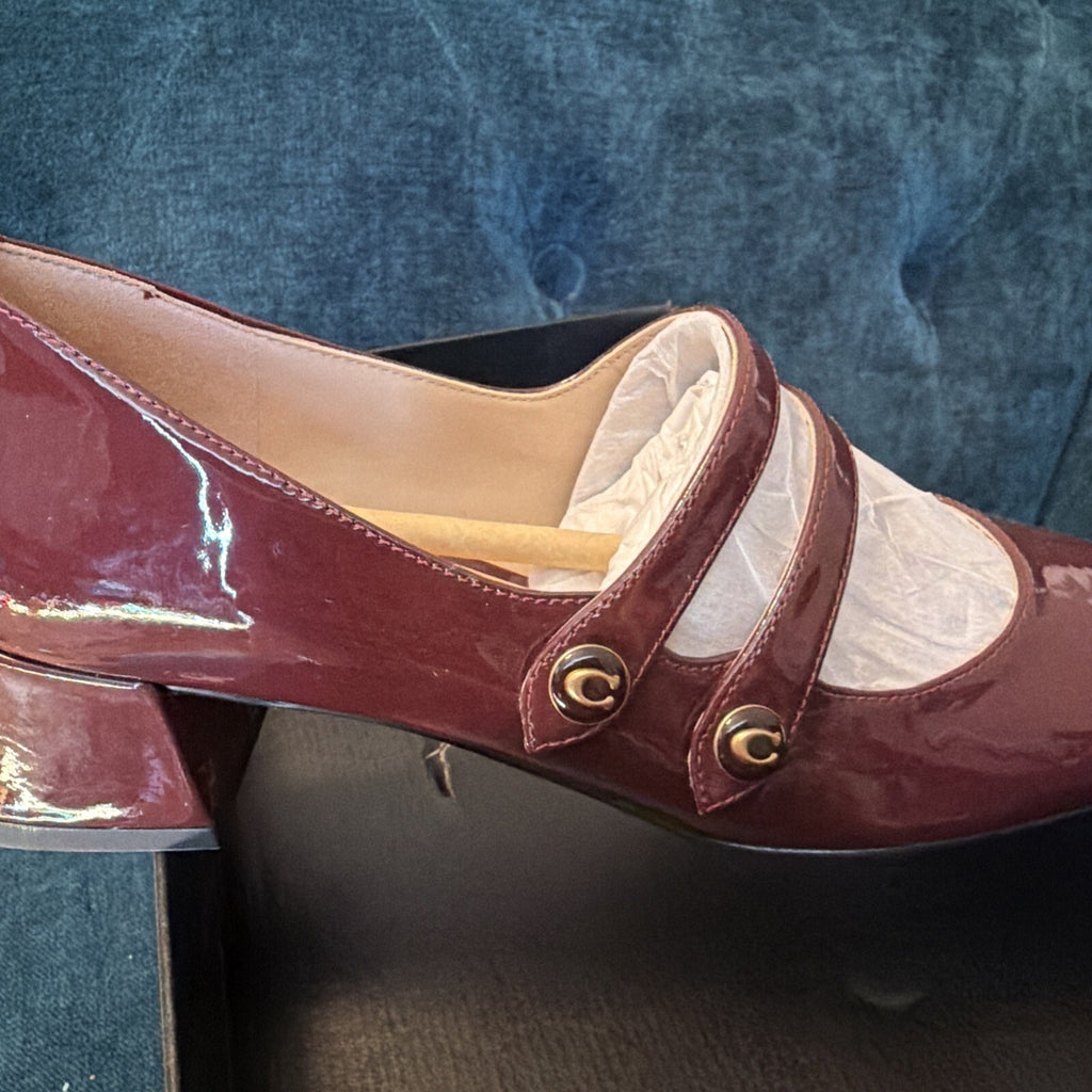 Coach Angelina Patent Leather Mary Jane Shoes UK 4.5 Merlot Burgundy BNIB