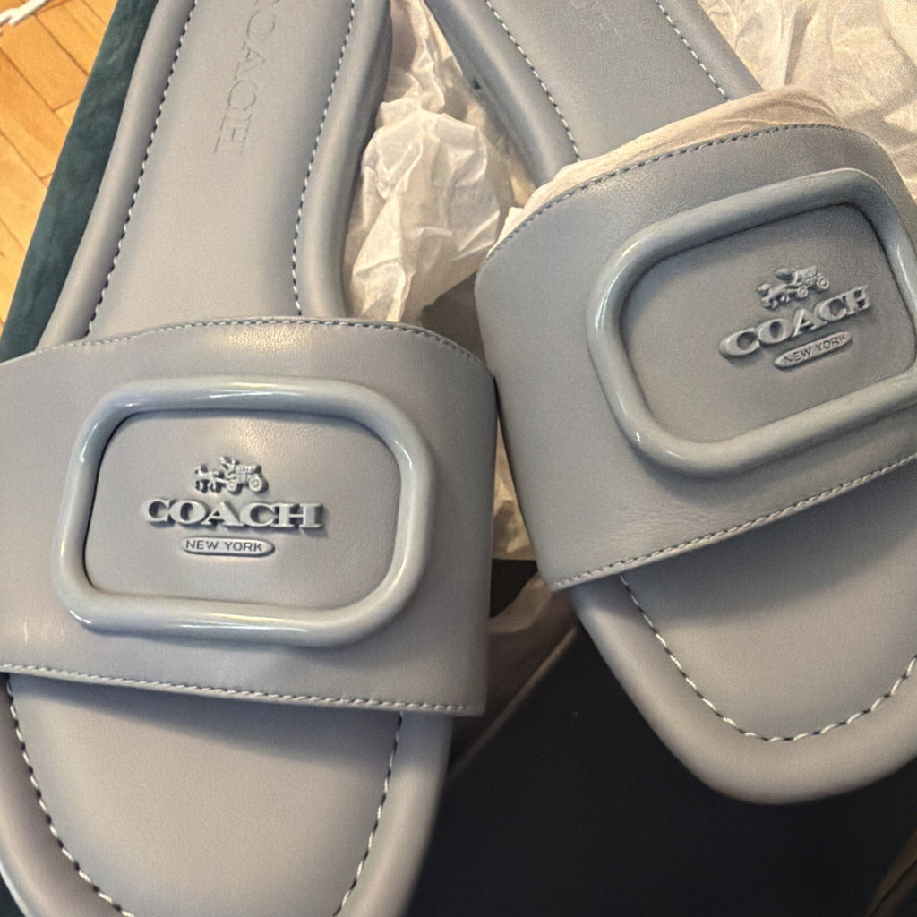 Coach Evy Leather Sandal Slider Cornflower Blue UK 4,5 / EU 37.5 RRP £195