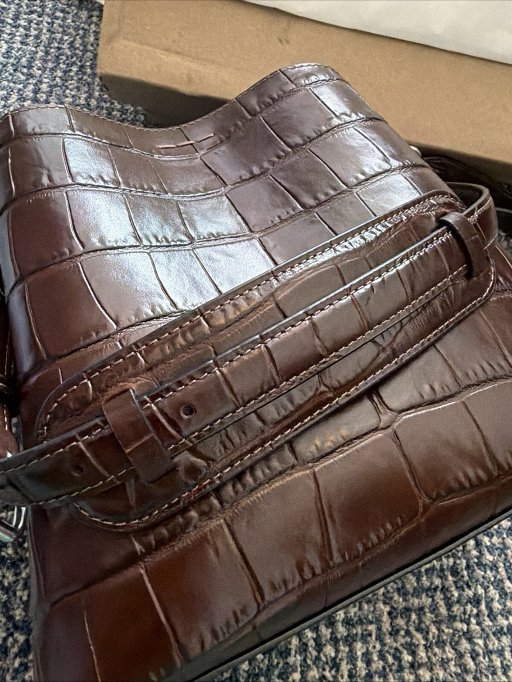 Coach Willow Maple Brown Croc Bucket Bag £475 New Leather Silver Hardware