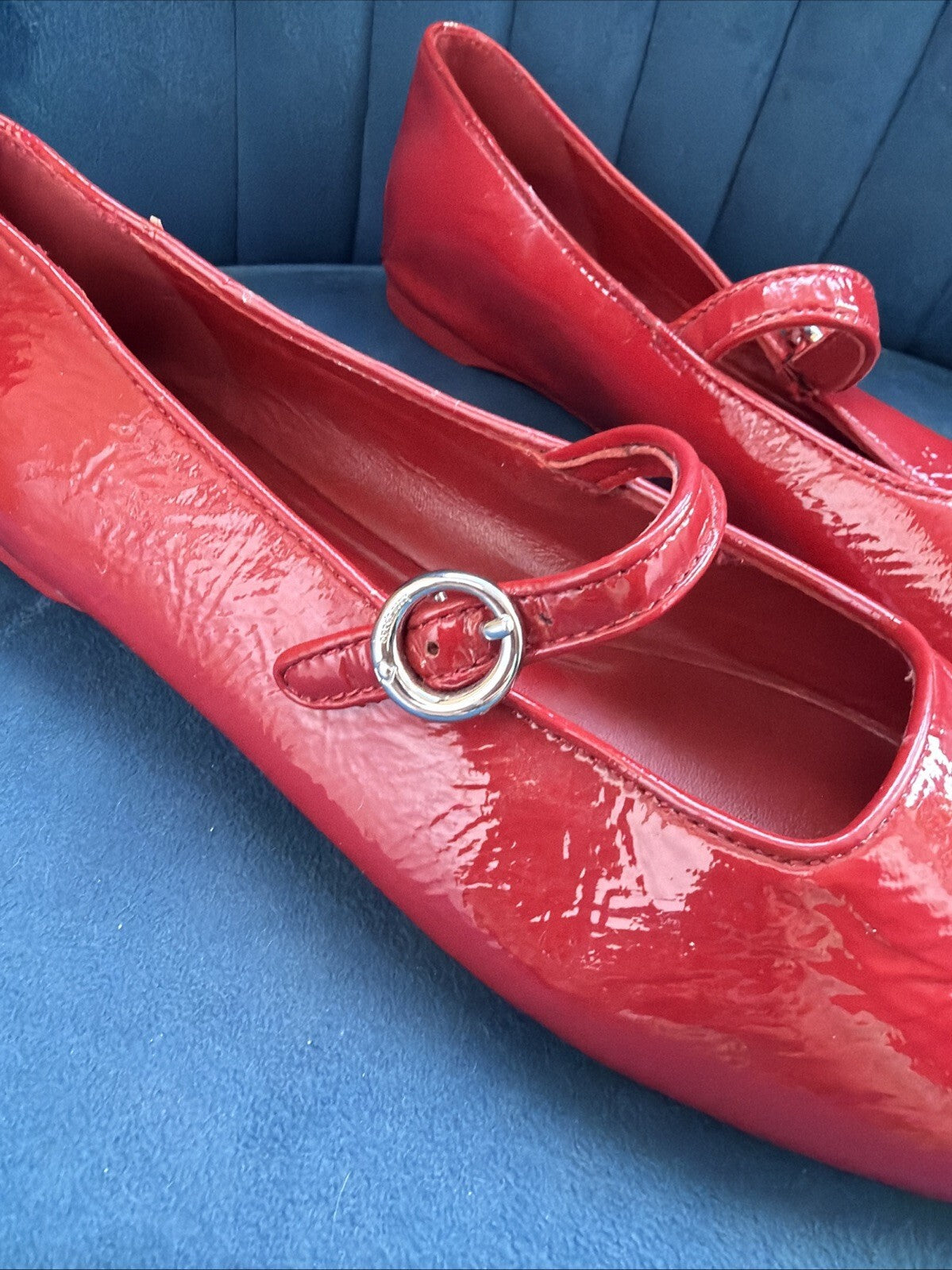 Kate Spade Patent Leather Halo Mary Jane Ballet Flats Red Uk 4 New