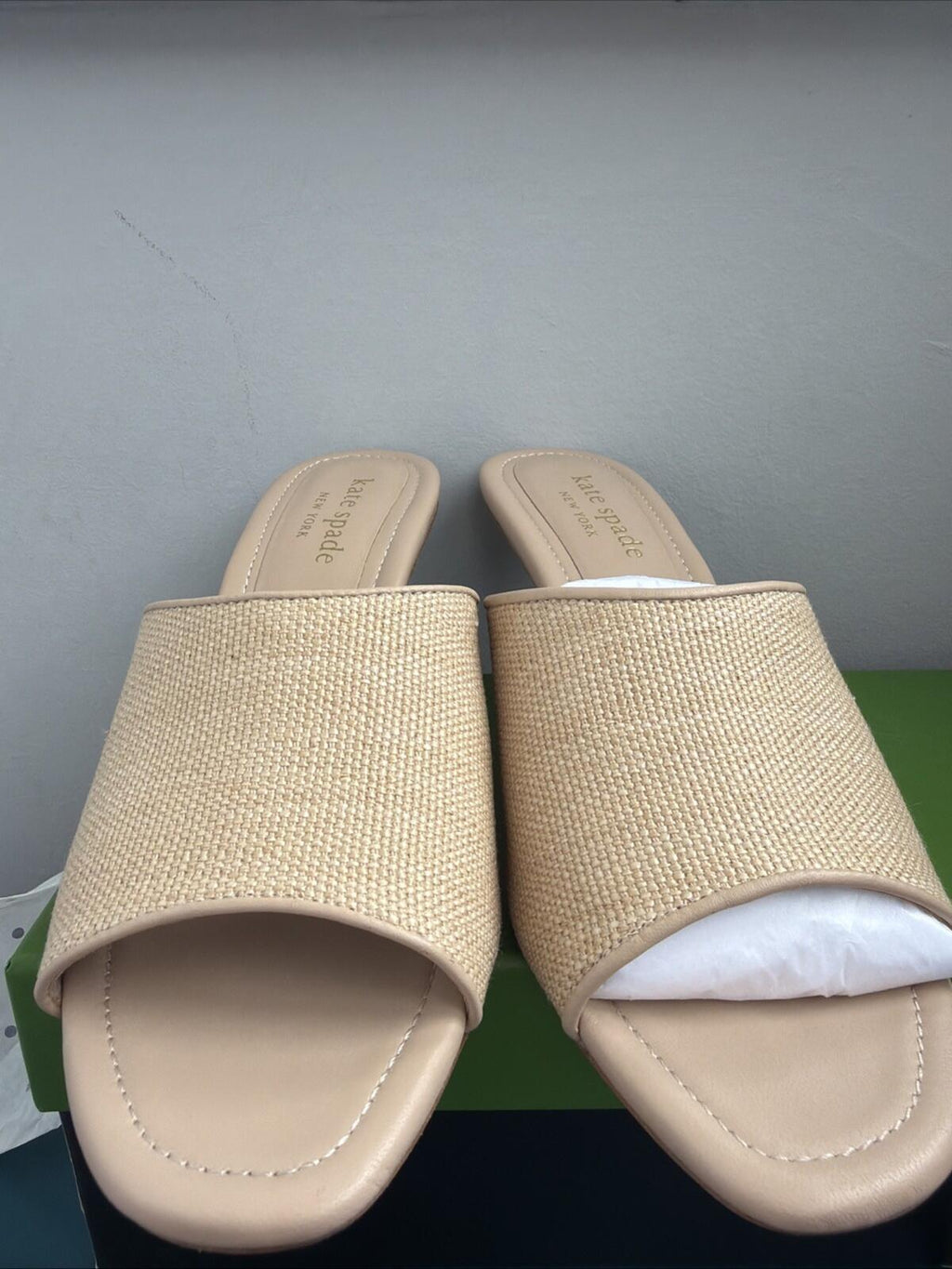 Kate Spade Kitten Heel Sandals Mules Malibu Summer Beach Sand Raffia Uk 5.5 BNIB