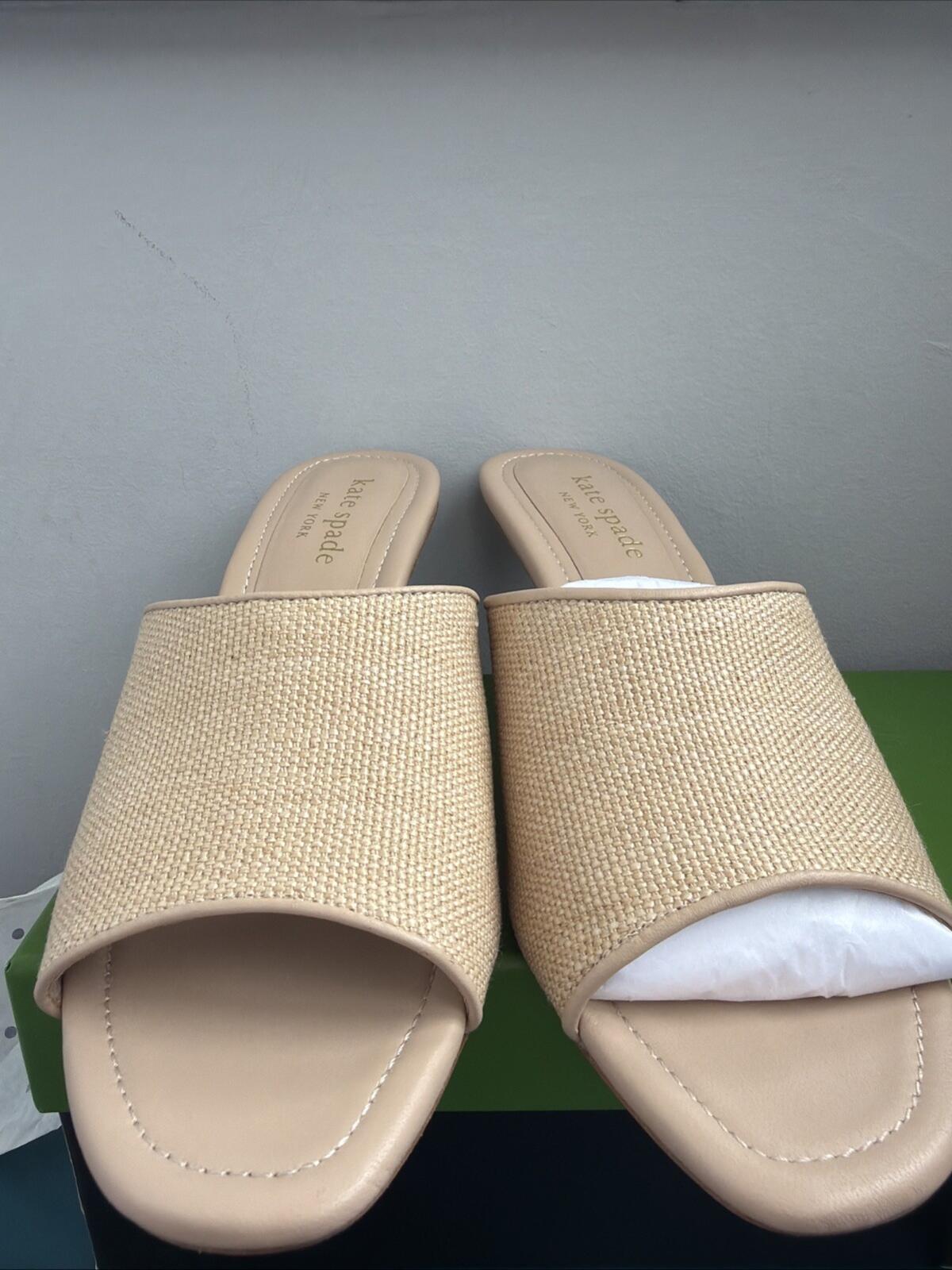 Kate Spade Kitten Heel Sandals Mules Malibu Summer Beach Sand Raffia Uk 5.5 BNIB