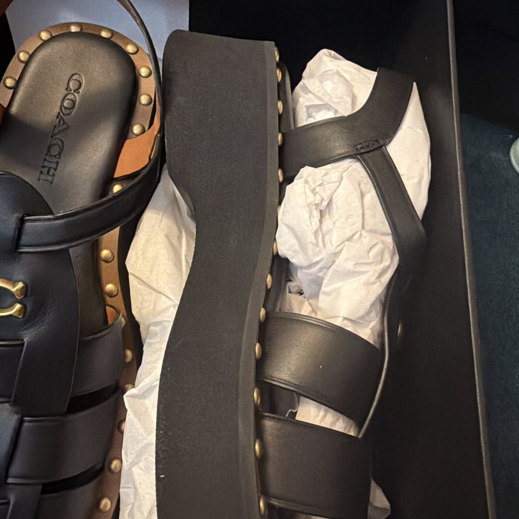 Coach Vivienne Black Leather Chunky Sandals Uk 5 USA 7 BNIB
