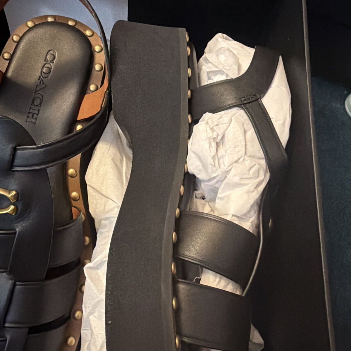 Coach Vivienne Black Leather Chunky Sandals Uk 5 USA 7 BNIB