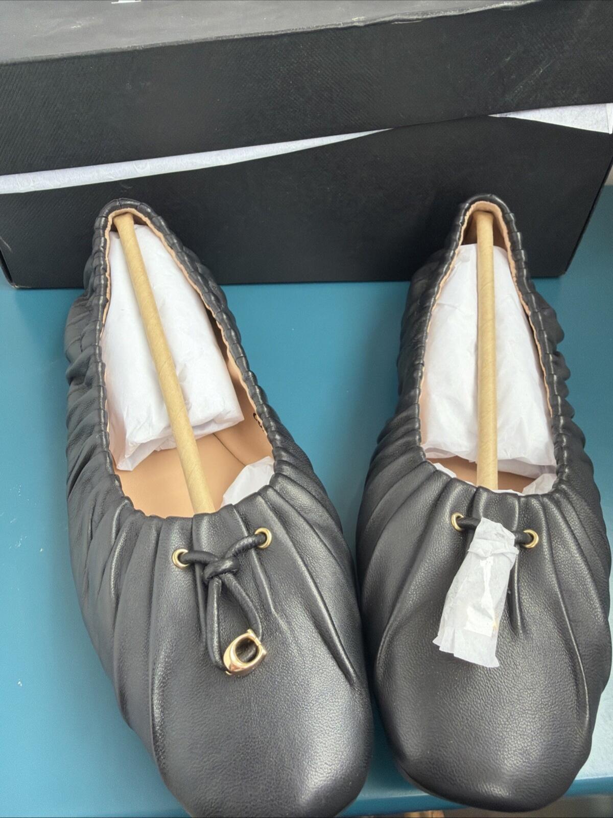 Coach Eleanor Leather Ballet Flat Shoes C6755 Black Uk 4.5 BNIB