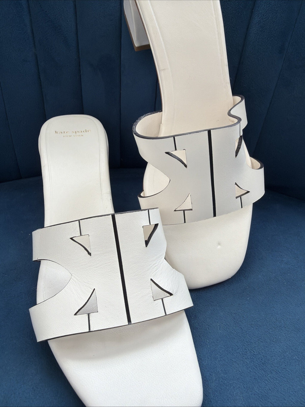 Kate spade Duo Block-Heel Dress Sandals Mules Cream Ivory Leather Uk 7 New