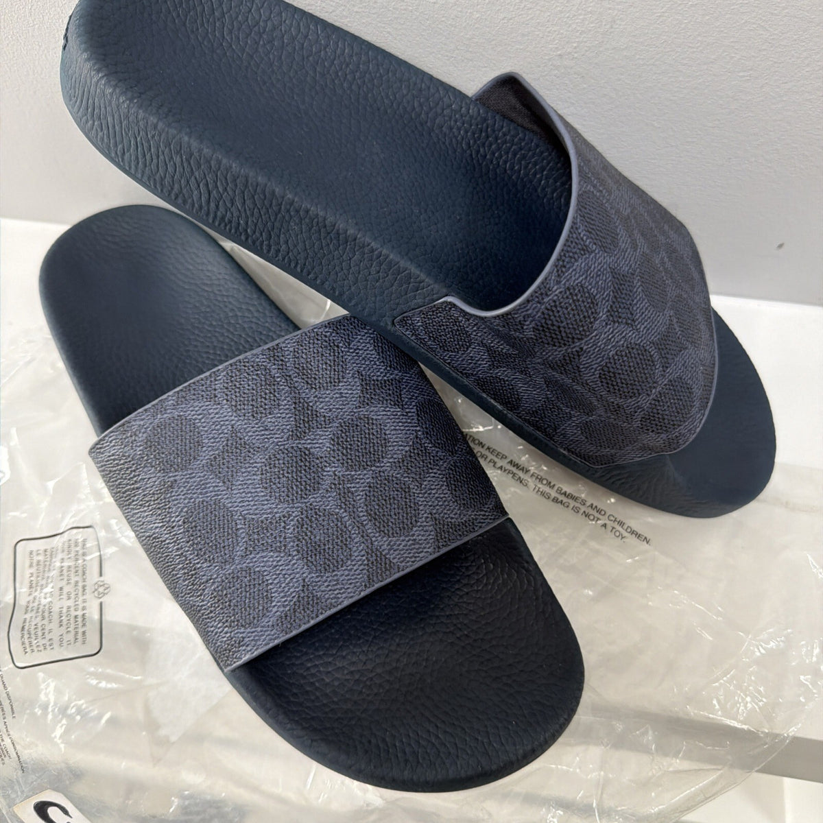 Coach Blue Denim Signature Monogram Sandals Slides Size Men 9.5 Women Unisex BN