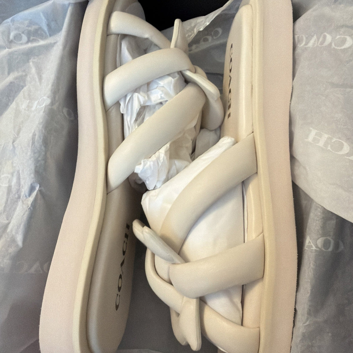 COACH Georgie Chalk Leather Plush Open Toe Sandals Slides Mules UK 7.5 RRP £175