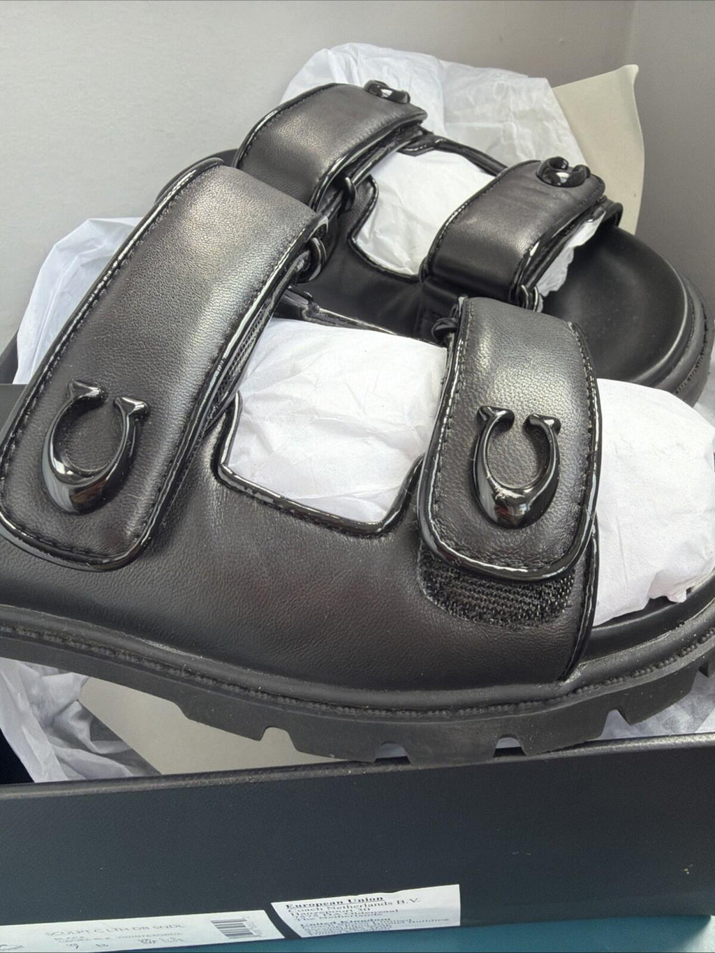 Coach Black Leather Sculpted C Double Band Sandal UK 5 EU37.5 £195 BNIB