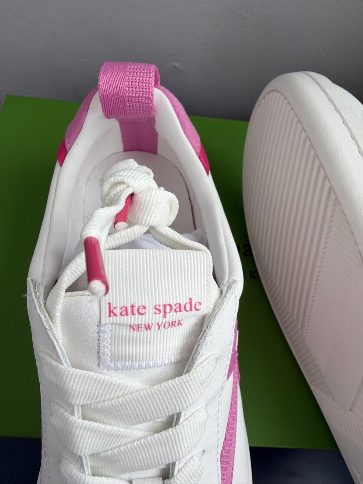 Kate Spade Signature Action Nappa Calf Leather White Pink Uk 6.5 Trainers BNIB