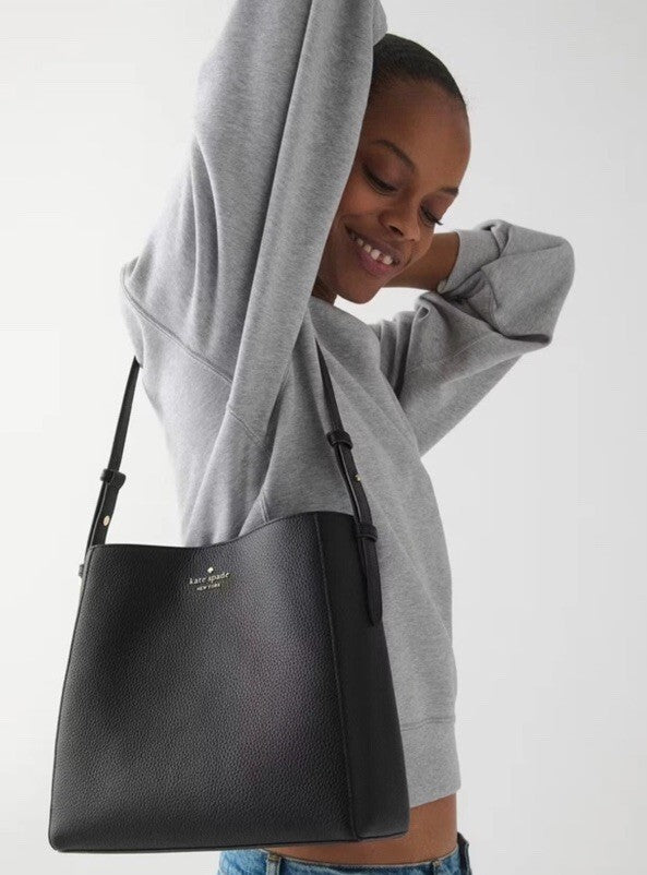 Kate Spade Juliette Black Leather Medium Bucket Bag KM546 Shoulder New