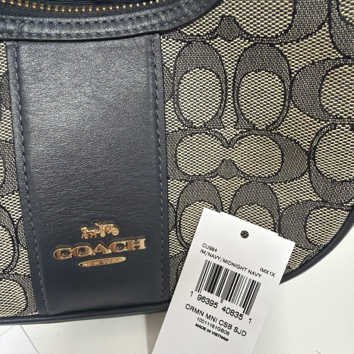 Coach Carmen Mini Crossbody Bag Signature Jacquard Navy Blue - Damage BNWT