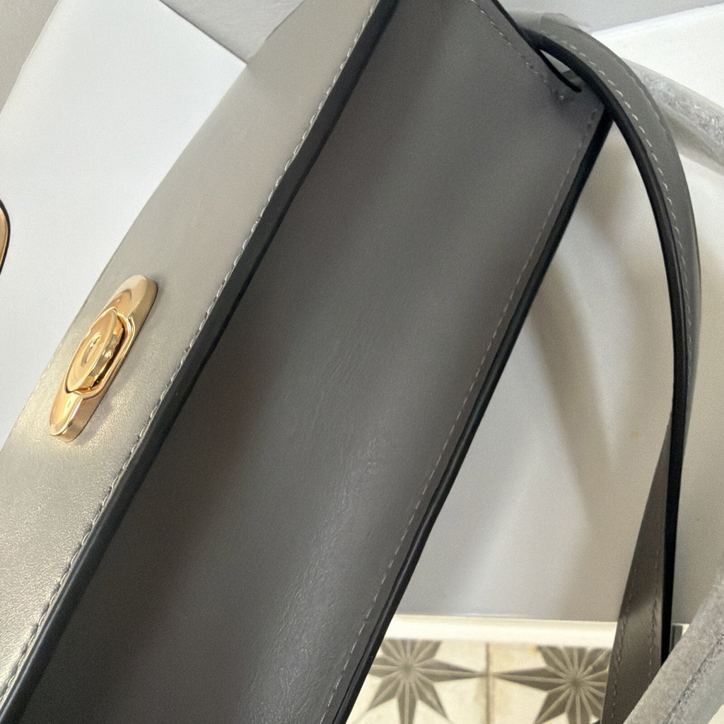 Coach Eliza Flap Crossbody Leather Covered Closure Charcoal Grey BNWT 2 Straps