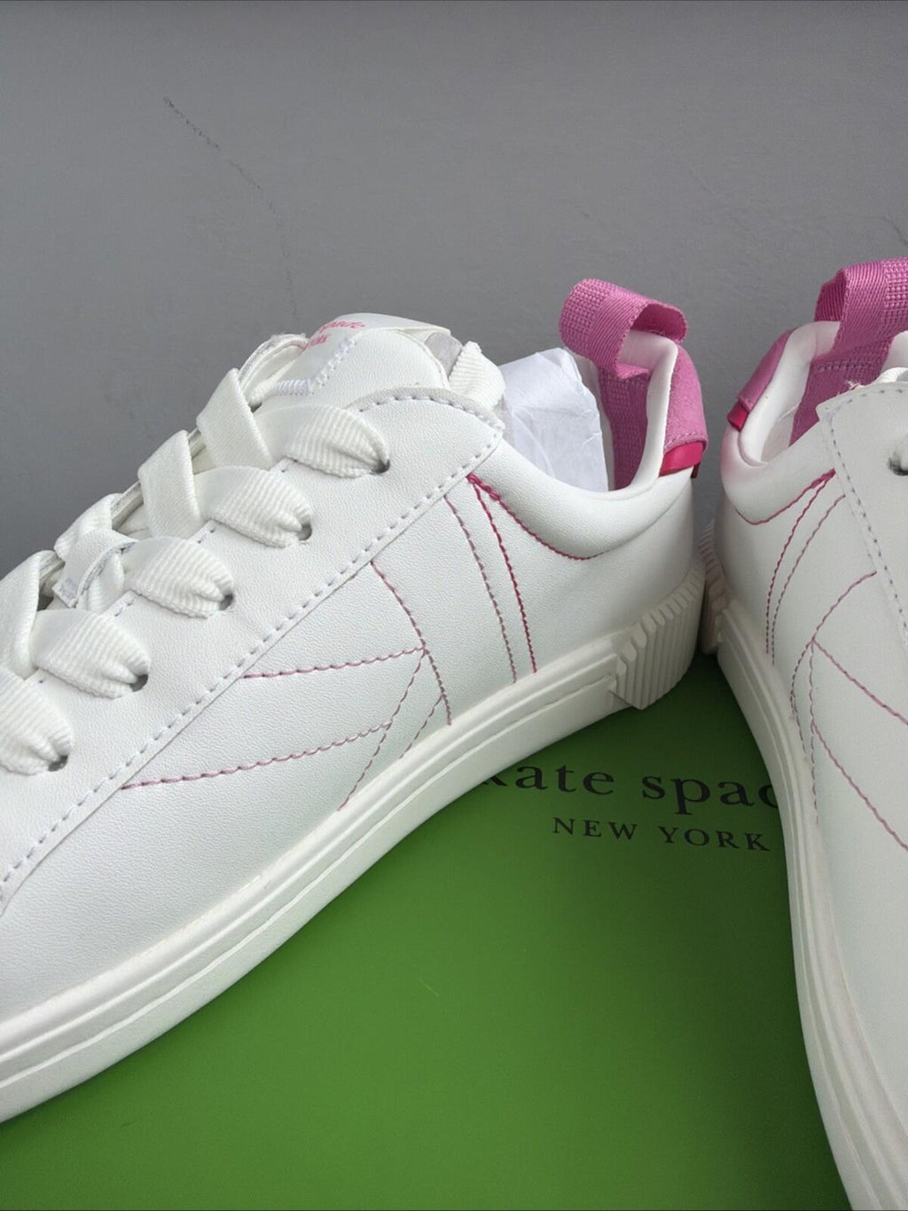 Kate Spade Signature Action Nappa Calf Leather White Pink Uk 6.5 Trainers BNIB