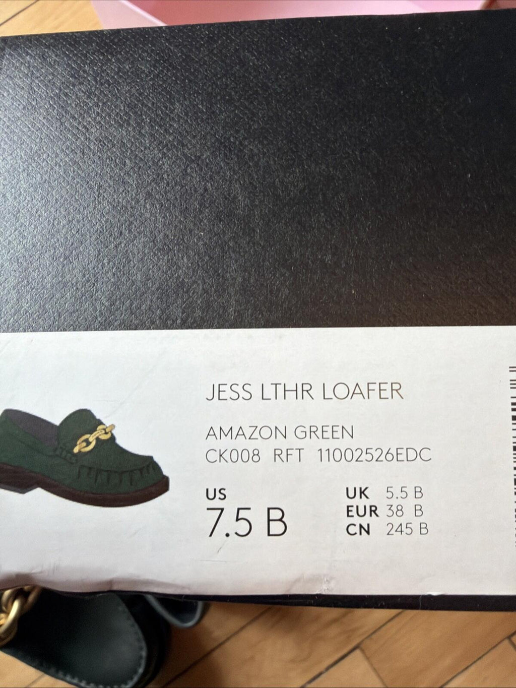 Coach Jess Leather Chunky Chain Link Logo Loafer Flats AMAZON GREEN UK 5.5 38