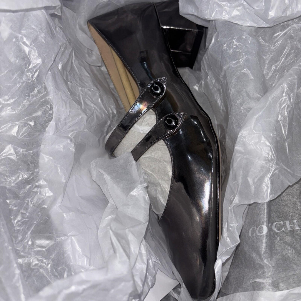 Coach Angelina Patent Leather Mary Jane Shoes UK 8 Anthracite Metallic BNIB
