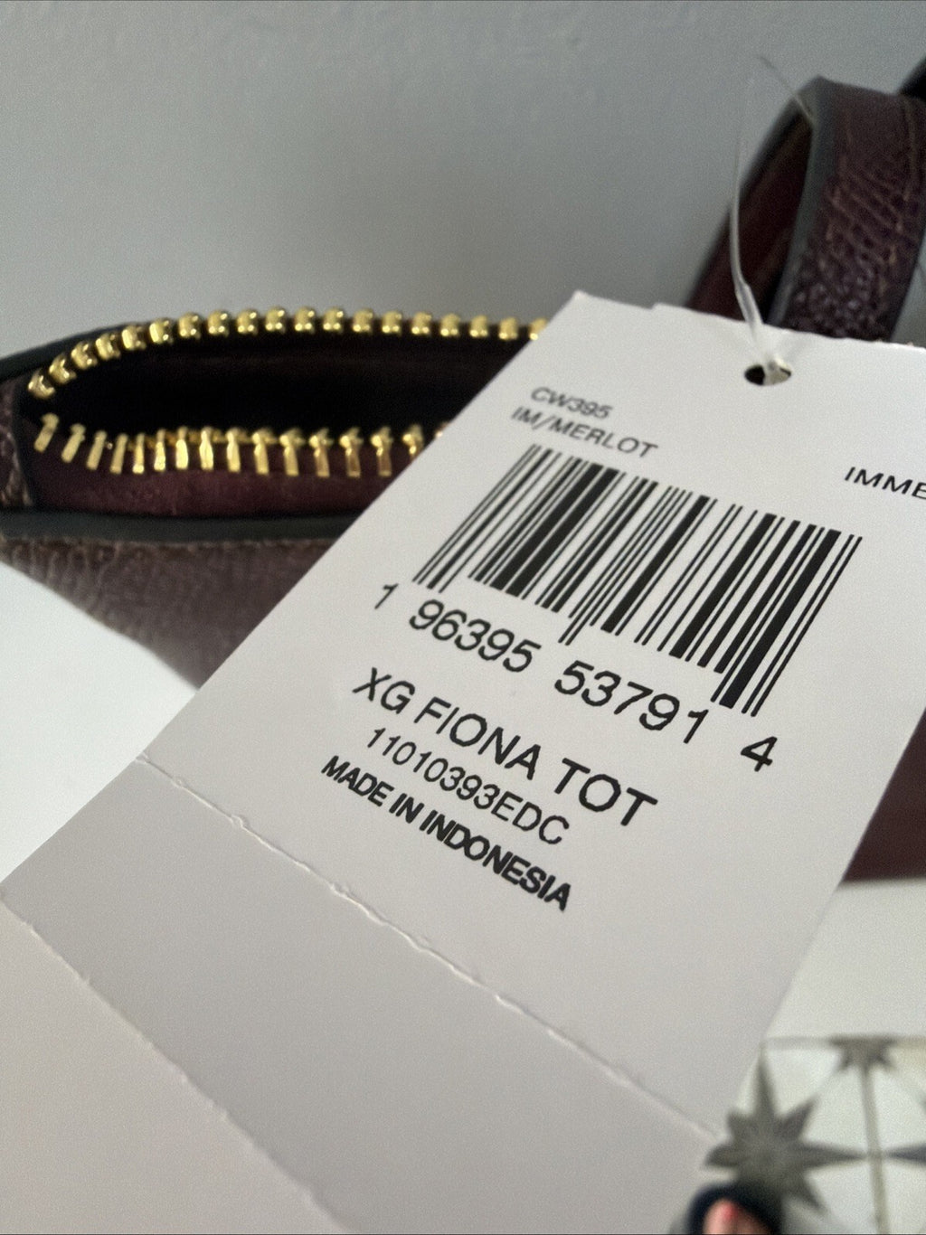 Coach FIONA Merlot Leather Tote Bag Zip Top Gold Logo Hardware BNWT £350