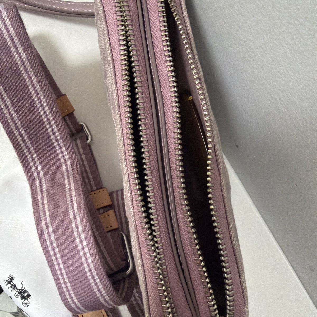 Coach Denim Kira Crossbody Bag Lavender Pink Signature C Wristlet BN