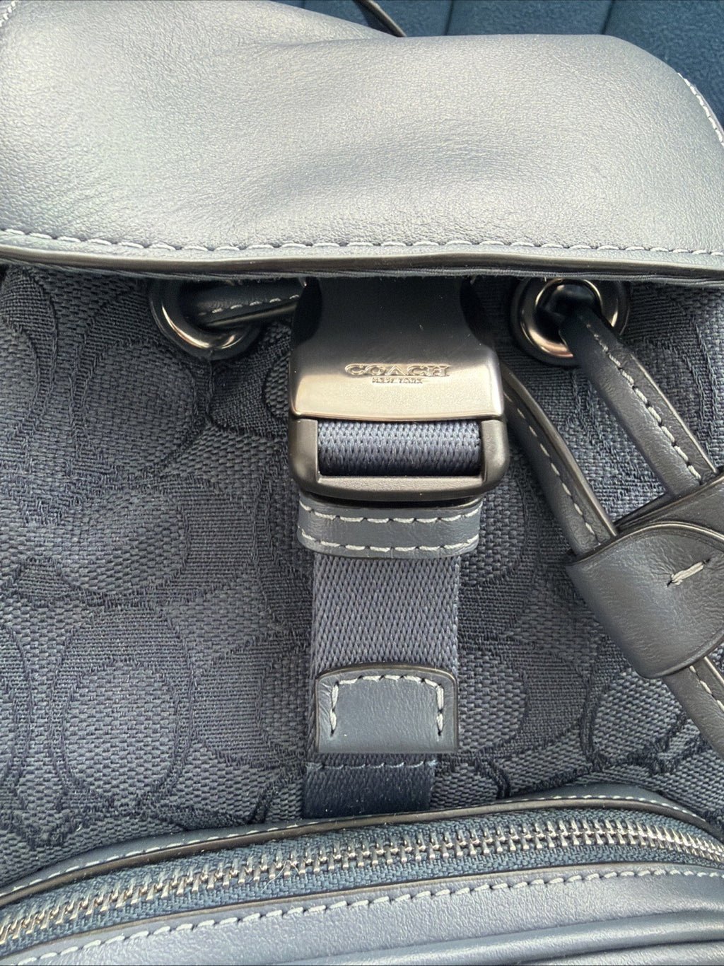 COACH Pace Backpack Rucksack Signature Jacquard Blue Denim Silver CT812 New