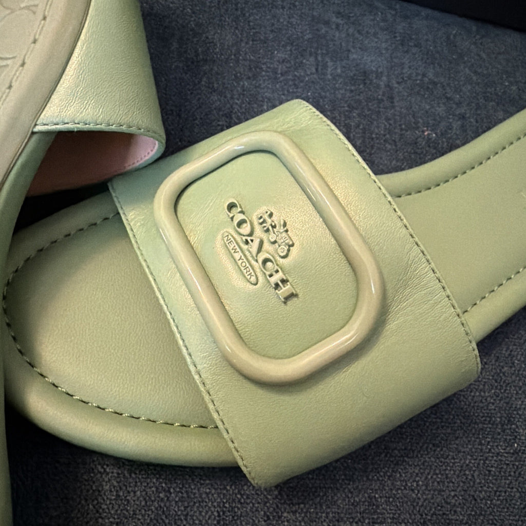 Coach Evy Leather Sandal Slider Soft Green UK 5 / EU 37.5 RRP £195