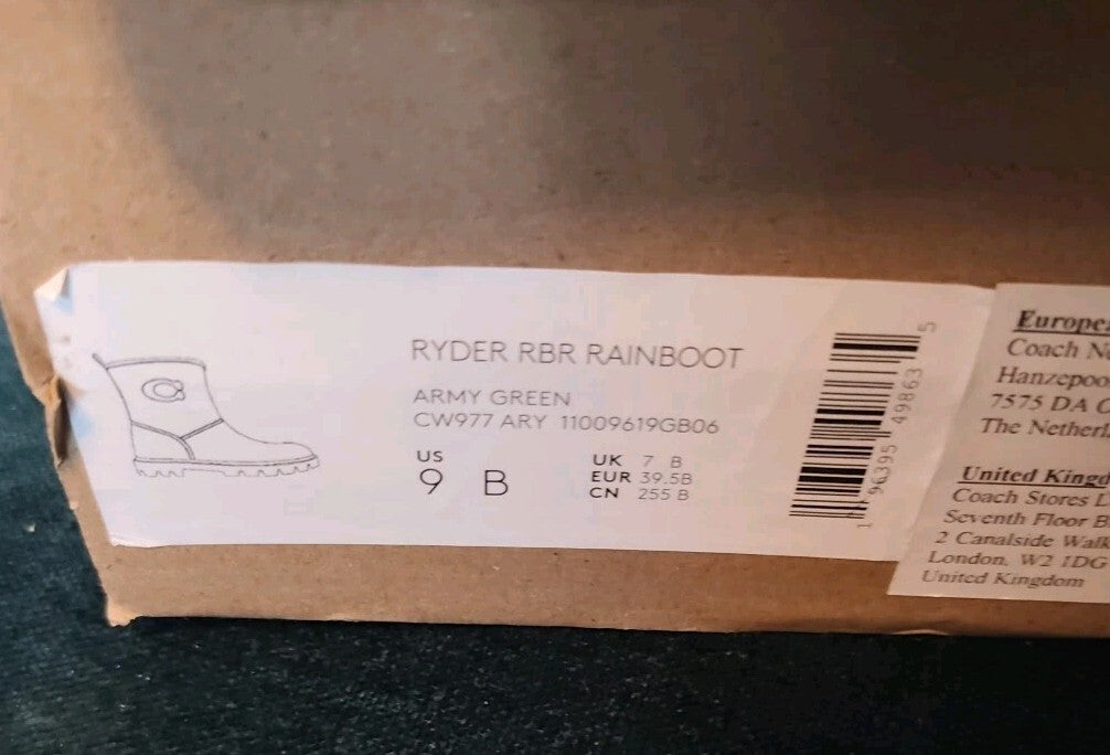 Coach Ryder Rubber Army Green  Short Wellies Boots UK 5 BNIB Rrp £150