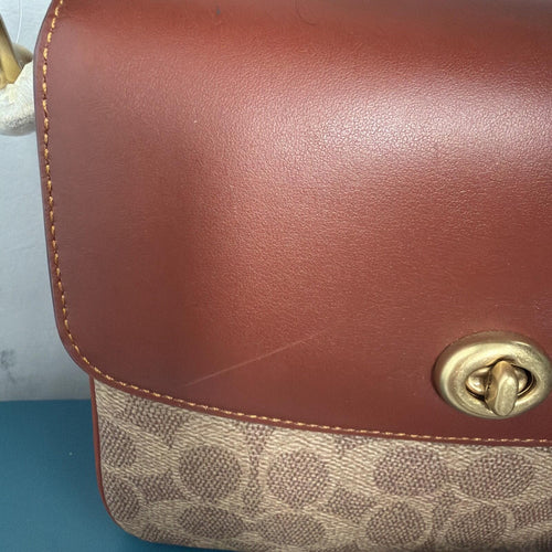 338 Coach Cassie 19 Signature Tan Leather Crossbody / Shoulder Bag New 3 Straps
