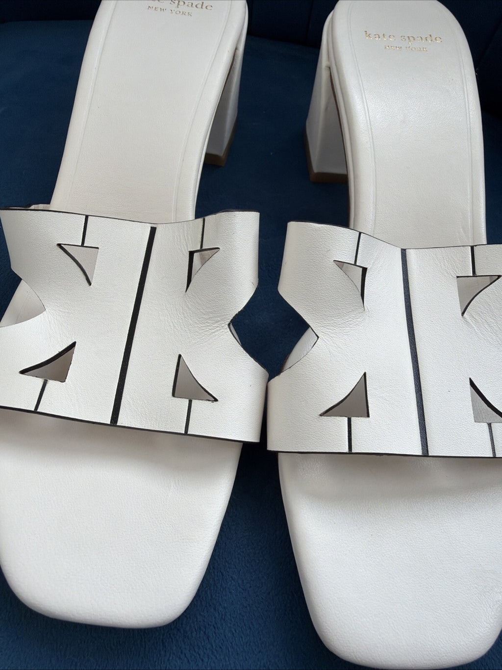 Kate spade new york Duo Block-Heel Dress Sandals Mules Cream Ivory Uk 5.5 New