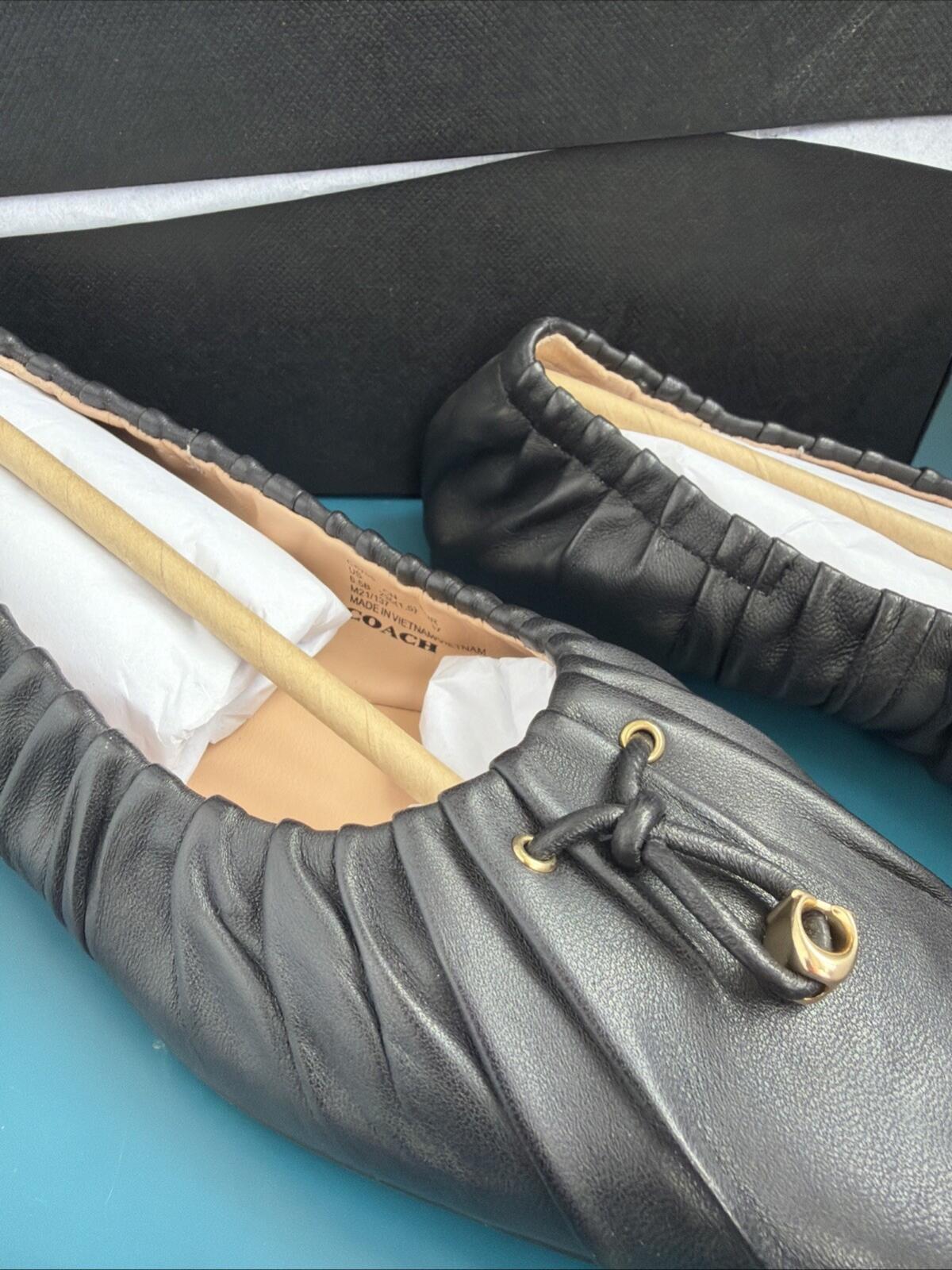 Coach Eleanor Leather Ballet Flat Shoes C6755 Black Uk 4.5 BNIB