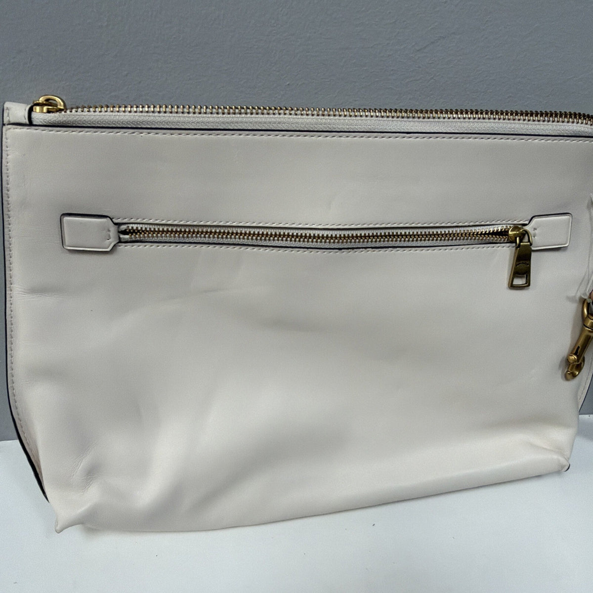 357 Coach Large Charlie leather Pouch clutch/wristlet Ivory Tea Rose Rivets £275