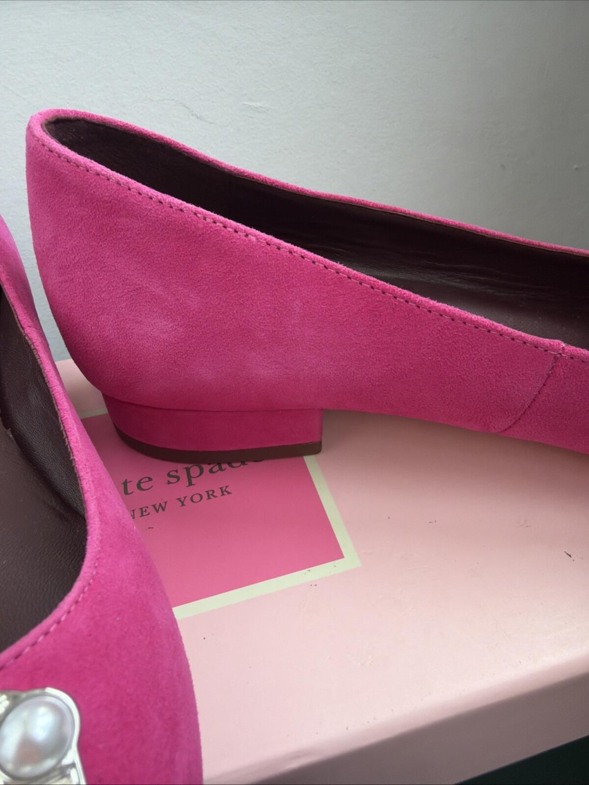 Kate Spade Buckle Up Festive Pink Suede Pointed Toe Flats UK 5 New US 7.5 BNIB