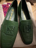 Tory Burch Georgia Green Croc Embossed Leather Loafer Uk 3.5 BN With Dust Bag