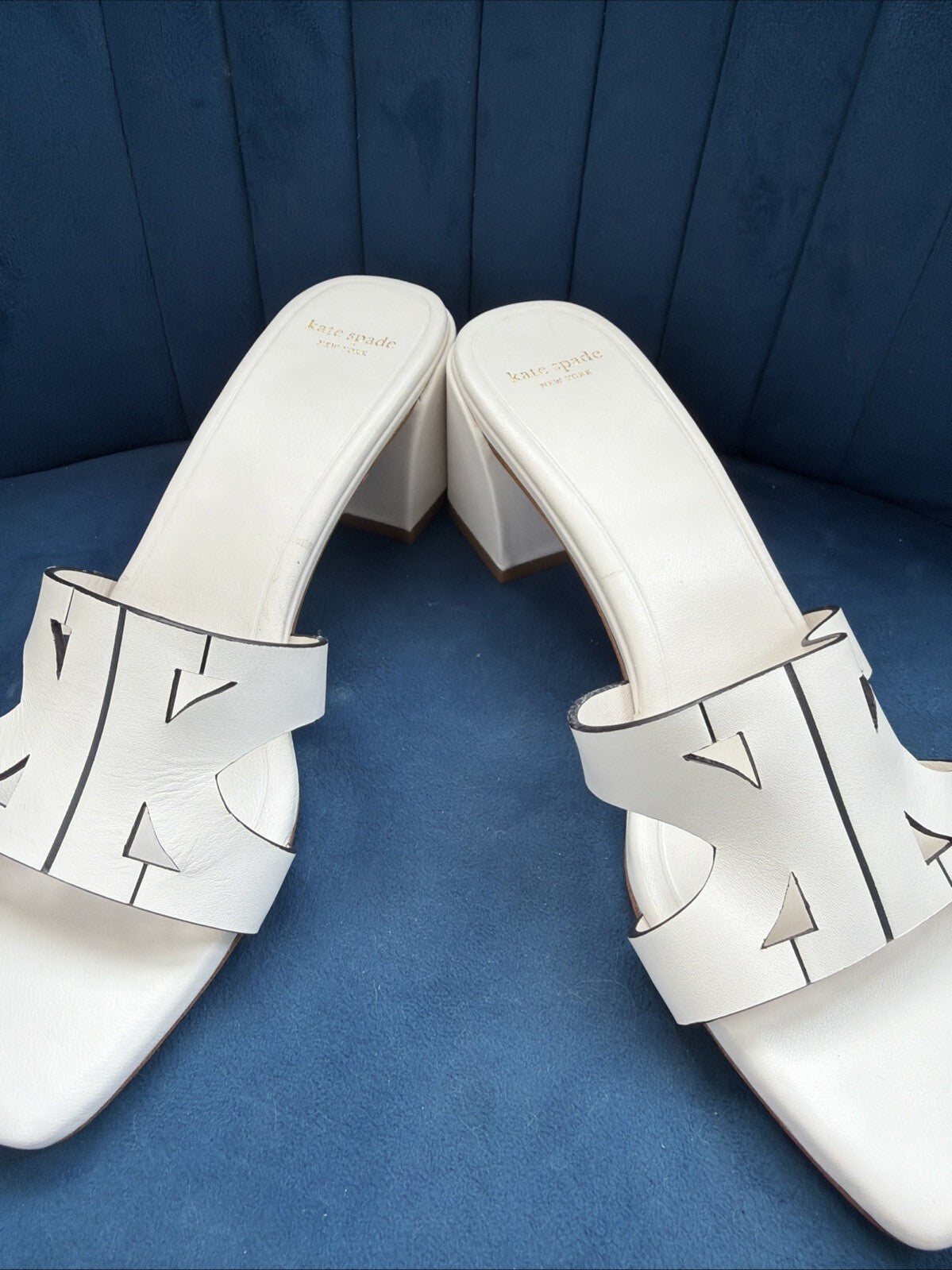 Kate spade Duo Block-Heel Dress Sandals Mules Cream Ivory Leather Uk 7 New
