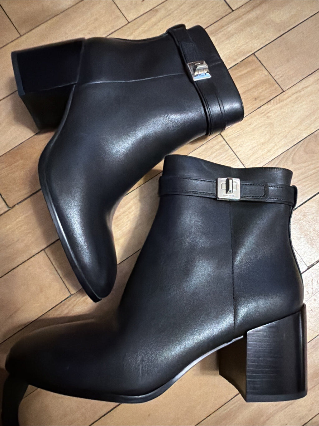 Kate Spade New York Phoebe Black Leather Ankle Boots Block Heel Black Uk 6 BN