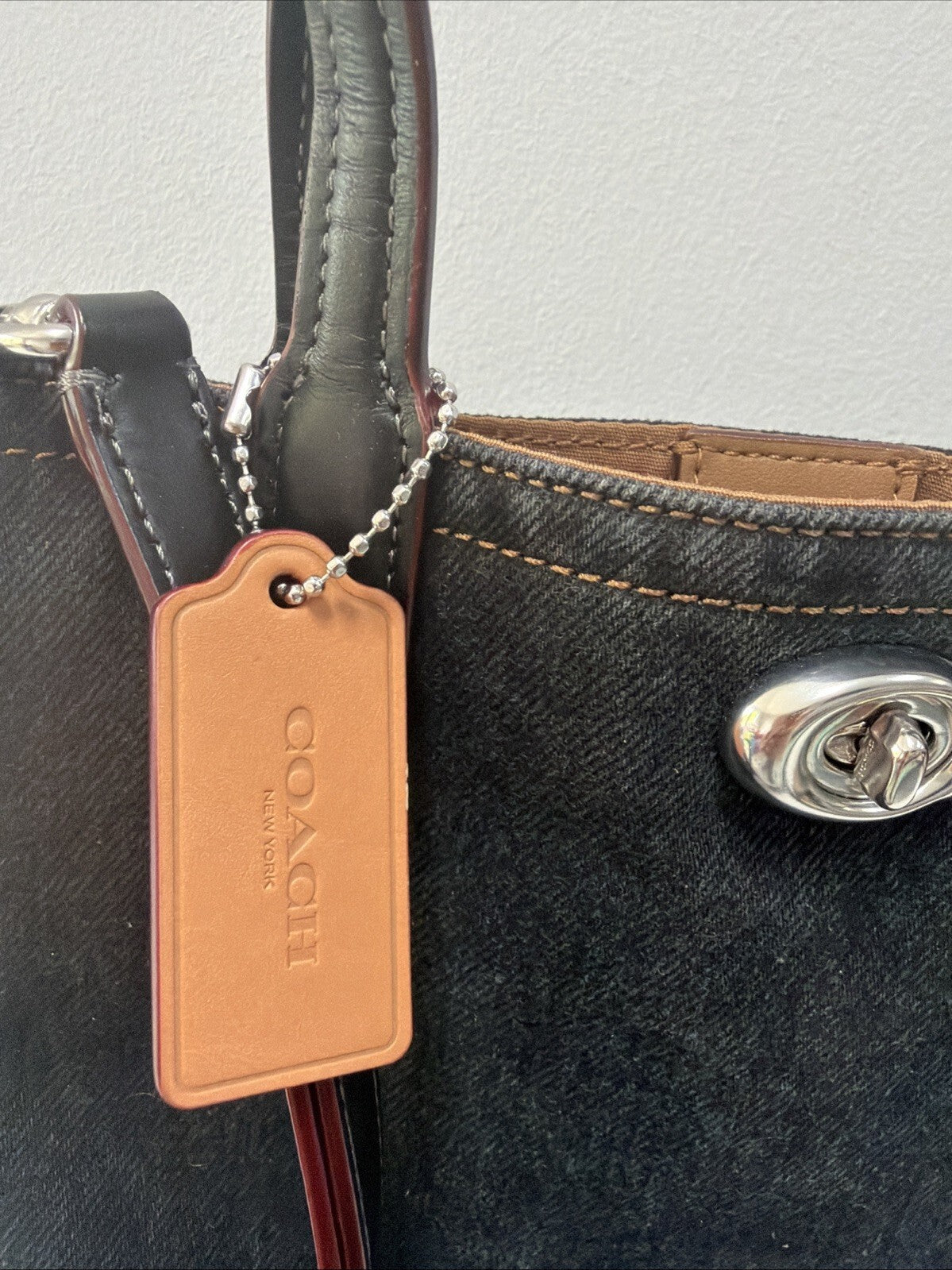 Coach Willow Tote 24 In Black Denim Leather Handles Bucket BNWT Rare!