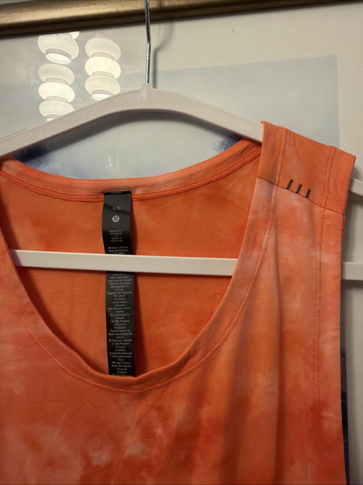 Lululemon Always Agile Tank Top Vest Spray Dye Large Wicking Orange Coral NWOT