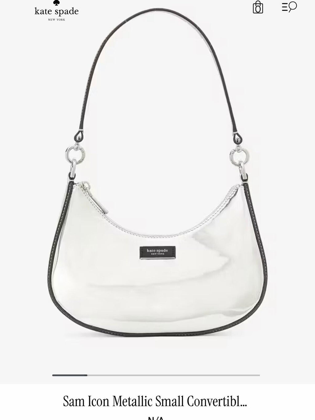340 KATE SPADE Sam Icon Metallic Small Convertible Crossbody Silver £375 BNWT