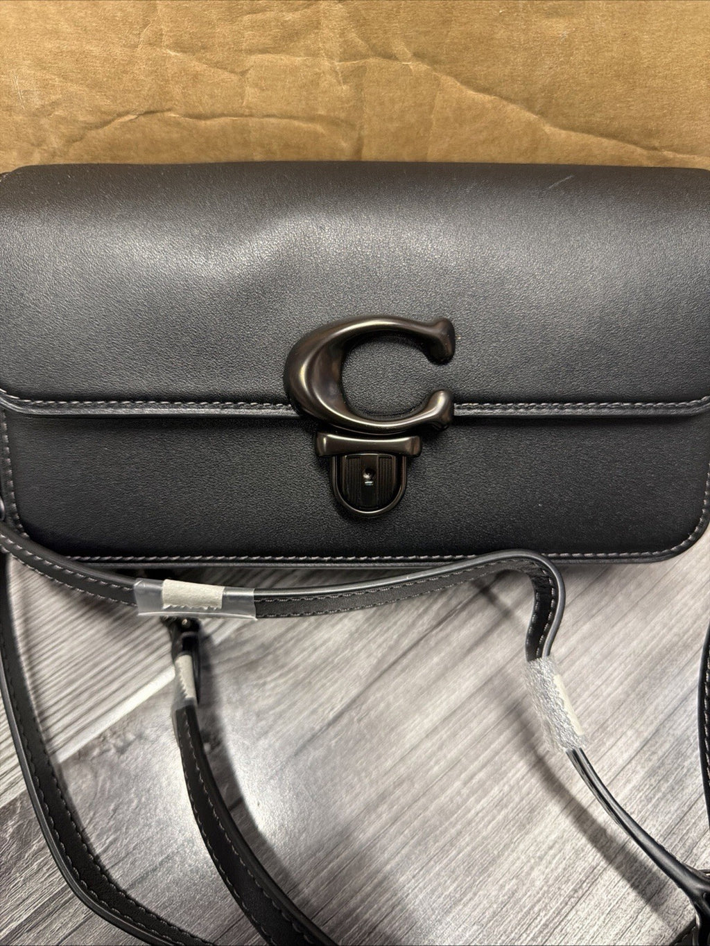 Coach Studio Baguette Black Leather Crossbody Bag black hardware BN