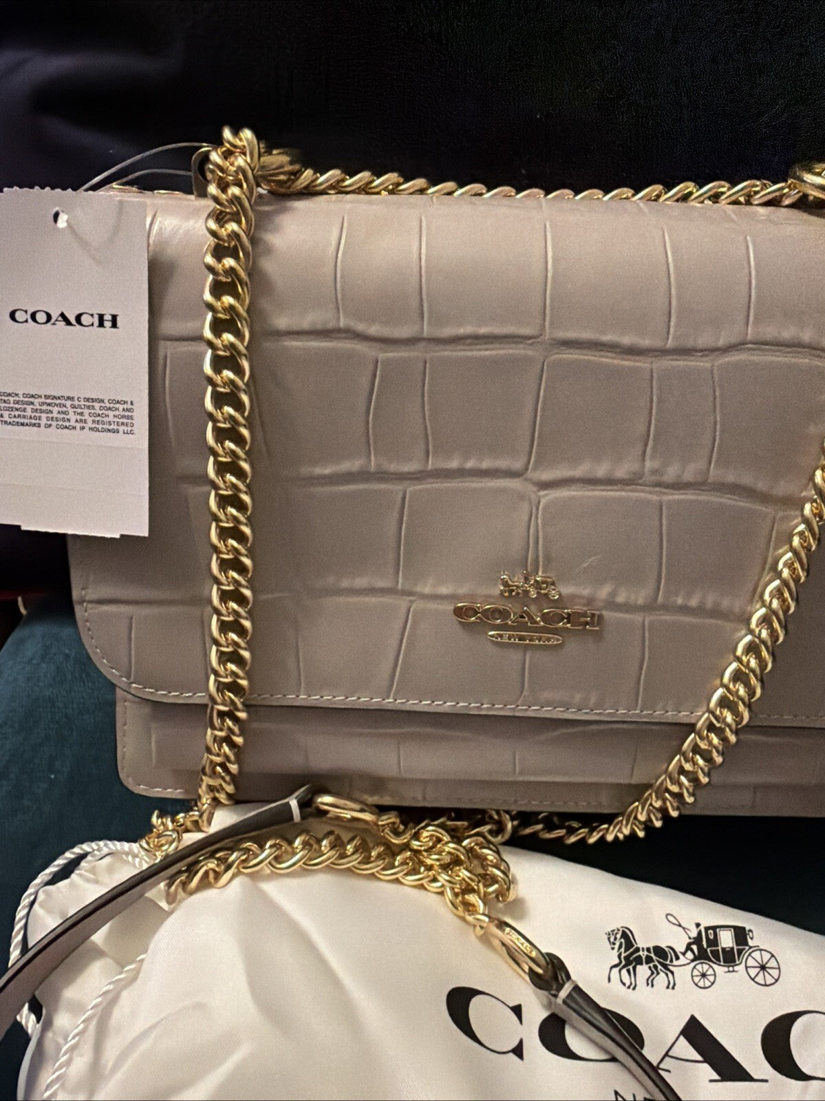 Coach Klare Crossbody Bag CC840 Crocodile Leather Grey Birch BNWT