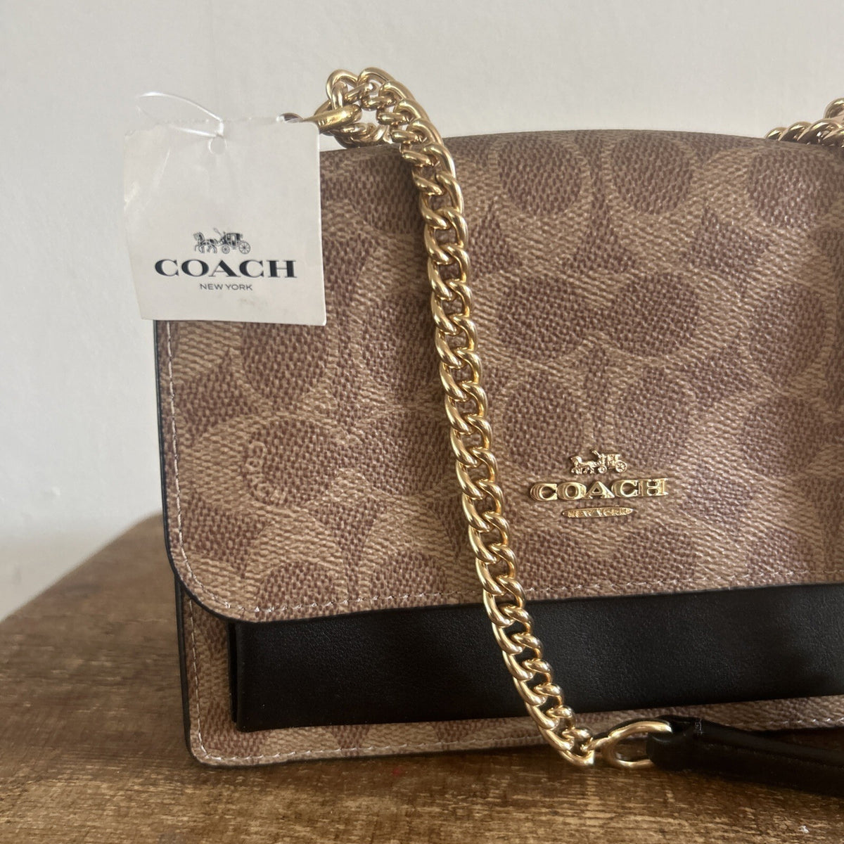 415 Coach Mini Klare Crossbody Bag In Signature Canvas Tan/ Black BNWT